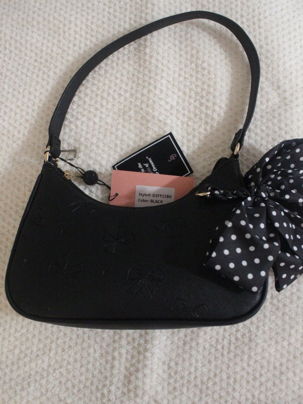 Like Dreams Black Bow Shoulder Bag with Polka Dot Scarf
